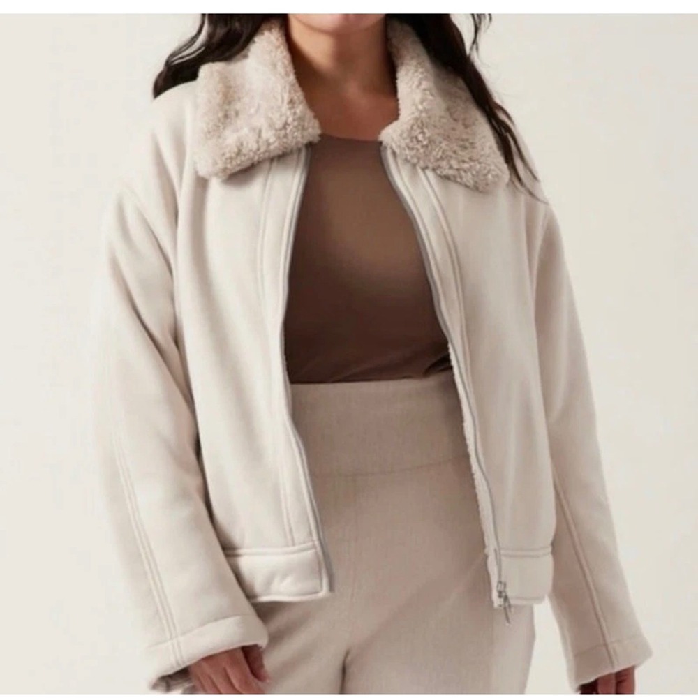 Athleta Westbound Sherpa Jacket Abalone Grey/Cream Full Zip Plus Size 1X